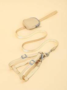 1set Solid Color Pet Leash & Harness For Dog For Anti-lost - Beige - View 2