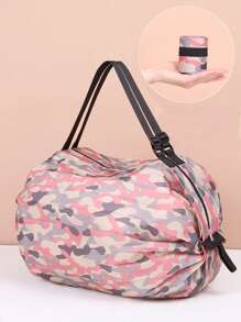 Túi mua sắm gấp 1 chiếc, Túi mua sắm di động có vai, Túi tote đa năng có thể tái sử dụng, Túi nylon đi biển Back To School Túi tập thể dục du lịch để cắm trại Hành trình cần thiết để đi bộ trở lại trường học vào mùa hè - Hồng - Xem 10