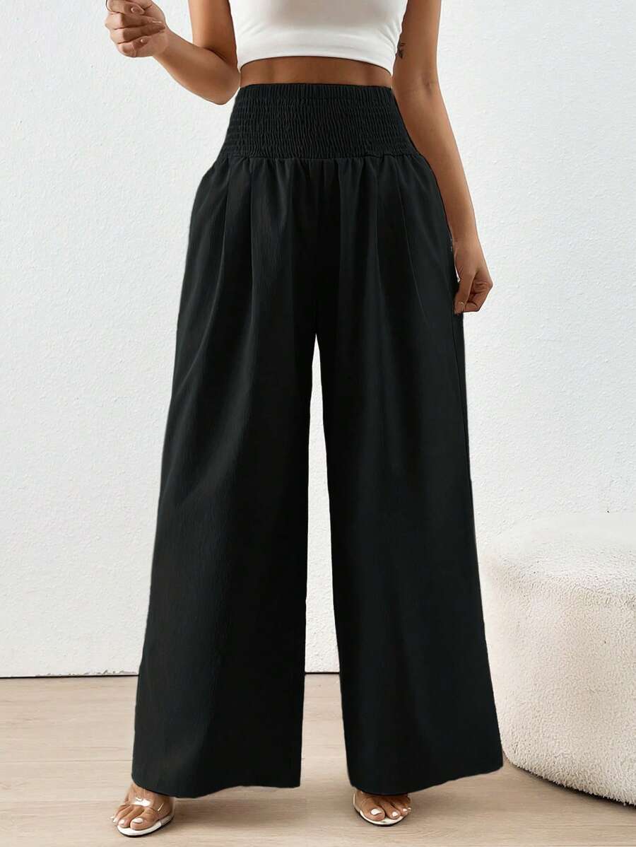SHEIN Essnce Quần nữ Dải chun màu trơn Giải trí - màu đen - Xem 1