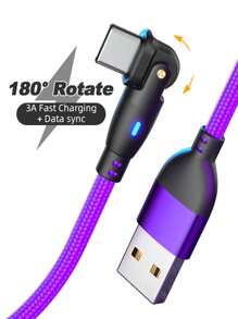 180度3A Type-C USB電纜，2米/1米，快速充電和數據傳輸電纜，適用於三星，Realme，小米，華為，Vivo和OPPO - 紫色 - 查看 2