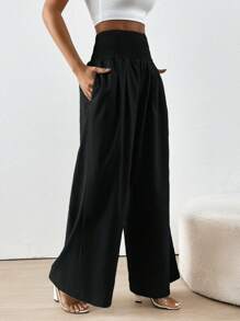 SHEIN Essnce Quần nữ Dải chun màu trơn Giải trí - màu đen - Xem 6