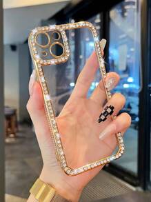 1pc Rhinestone Electroplated Laser Engraved TPU Phone Case Compatible With IPhone 7/8/SE2/7Plus/8Plus/X/XS/XR/XS Max/11/11 Pro/11 Pro Max/12/12 Pro/12 Pro Max/13/13 Pro/13 Pro Max/14/14 Pro/14 Plus/14 Pro Max/15/15 Pro/15 Plus/15 Pro Max, Protective Cover
