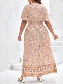 SHEIN Frenchy Đầm Plus Size mép Thắt nút Trọn gói Hoa Tất cả trên in Boho - Nhiều màu - Xem 3