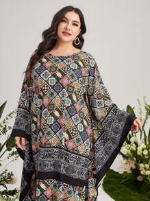 Mulvari 大碼滿版印花蝙蝠袖連衣裙 - 彩色 - 查看 6