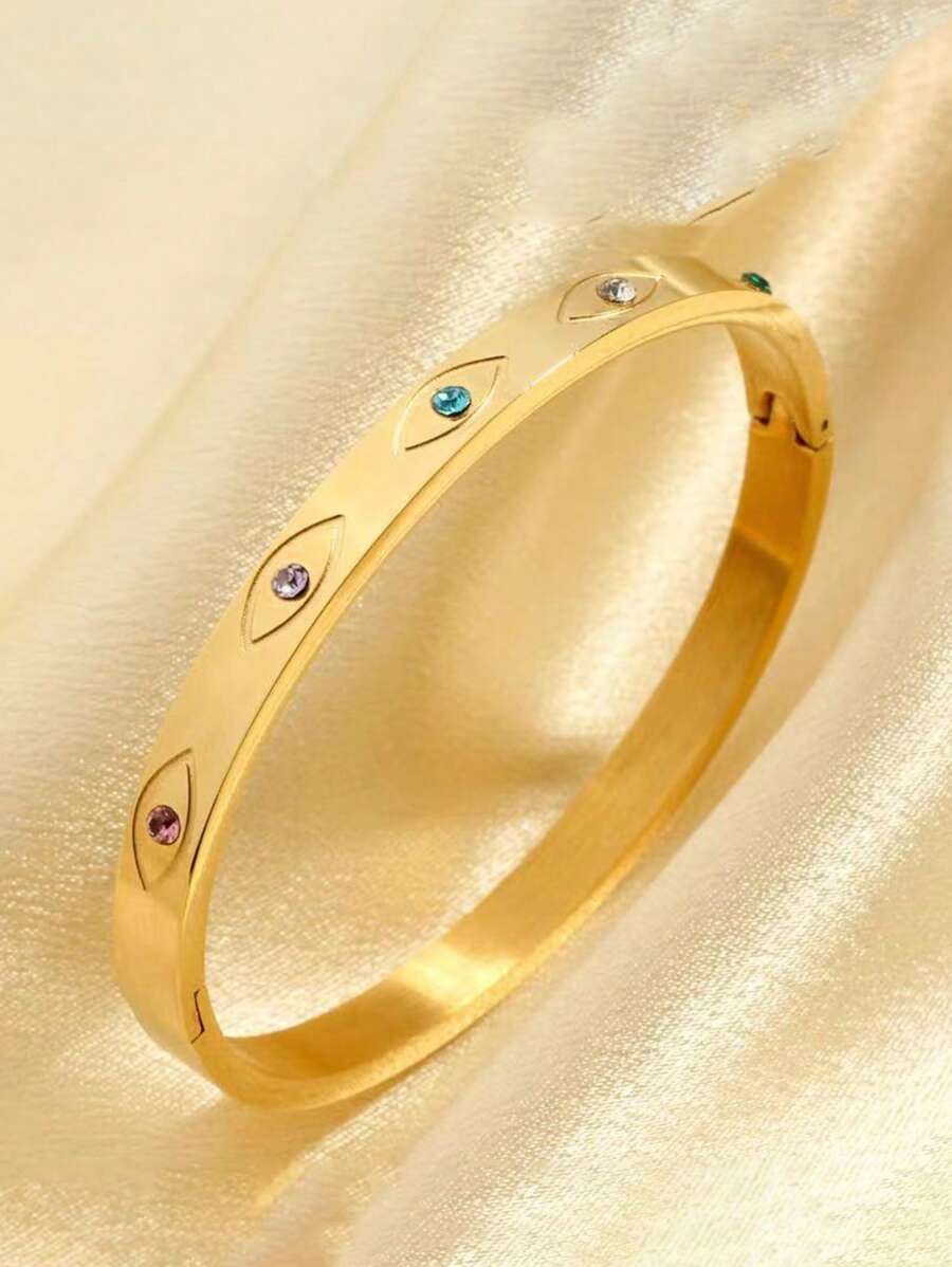 1入組女士時尚不銹鋼眼睛裝飾手鐲作為送給女朋友禮物 - 金黃色 - 查看 1