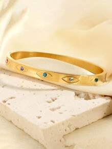 1入組女士時尚不銹鋼眼睛裝飾手鐲作為送給女朋友禮物 - 金黃色 - 查看 3