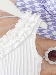 SHEIN 小女童千鳥格印花不對稱領荷葉邊繫腰帶洋裝 - 彩色 - 查看 5