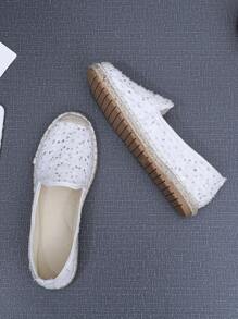 女士亮片裝飾編織度假戶外平底鞋 - 白色 - 查看 2