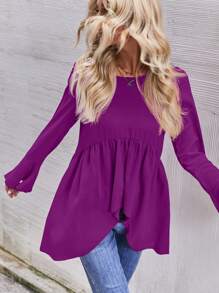 SHEIN LUNE Flounce Sleeve High Low Peplum Blouse - Violet Purple - View 6