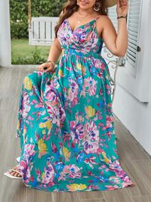 SHEIN VCAY 大碼1入組印花吊帶連衣裙 - 彩色 - 查看 1