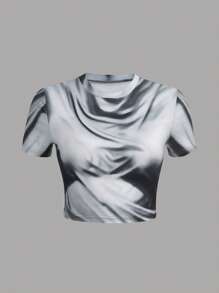 SHEIN ICON Camiseta crop con estampado de cuerpo 3D - Gris - Ver 1