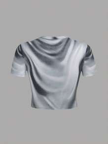 SHEIN ICON Camiseta crop con estampado de cuerpo 3D - Gris - Ver 5