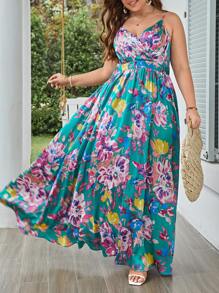 SHEIN VCAY 大碼1入組印花吊帶連衣裙 - 彩色 - 查看 4
