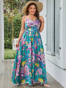 SHEIN VCAY 大碼1入組印花吊帶連衣裙 - 彩色 - 查看 6