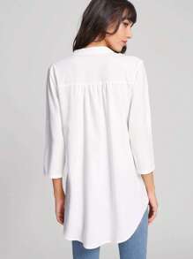 EMERY ROSE Roll Up Sleeve Curved Hem Blouse - White - View 2