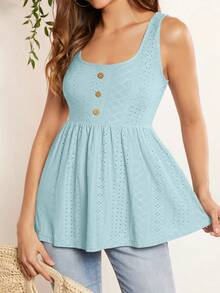 SHEIN LUNE Áo khoác và áo lót dành cho xe tăng nữ Nút phía trước Tranh thêu màu trơn Giải trí - Màu xanh bạc hà - Xem 4