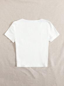 SHEIN EZwear Rib-knit Form Fitted Tee - White - View 2