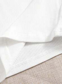 SHEIN EZwear Rib-knit Form Fitted Tee - White - View 3