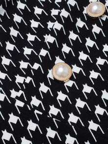HOMEYEE Houndstooth Print Pleated Hem Dress - Black and White - View 6