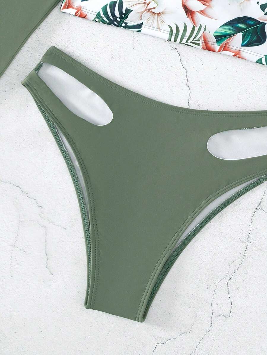 Tropical Print Cut Out High Neck Rashguard Summer Beach | SHEIN UK
