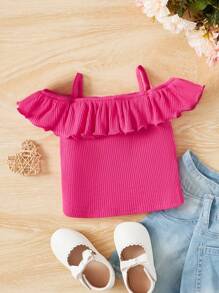 SHEIN Tops em bé Xù Gân đan màu trơn - Màu Hồng Tươi - Xem 1