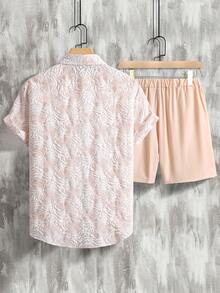 Manfinity Chillmode Men Floral Jacquard Shirt & Shorts Set - Multicolor - View 2