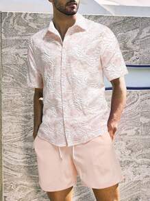 Manfinity Chillmode Men Floral Jacquard Shirt & Shorts Set - Multicolor - View 3