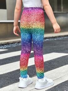SHEIN Young Girl Rainbow Gradient Knit Leggings