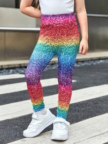 SHEIN Young Girl Rainbow Gradient Knit Leggings