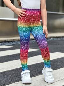 SHEIN Young Girl Rainbow Gradient Knit Leggings