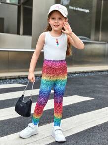 SHEIN Young Girl Rainbow Gradient Knit Leggings