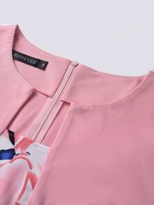 HOMEYEE Plus Floral Print Fitted Dress - Baby Pink - View 4