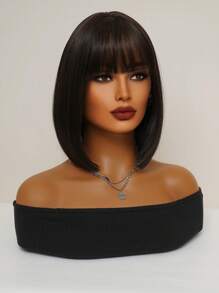 合成纖維耐熱假髮女士短直發波波頭假髮棕色波波頭劉海假髮女士日常穿著自然假髮