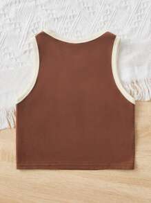 SHEIN 女孩花卉和字母圖案撞色滾邊背心上衣 - 鏽棕色 - 查看 2