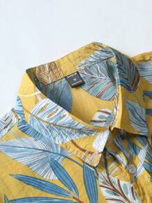 Manfinity Homme Camisa De Botones Floja Con Estampado Tropical Aleatorio Para Hombres Sin Camiseta - Amarillo - Ver 5