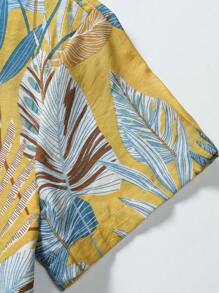 Manfinity Homme Camisa De Botones Floja Con Estampado Tropical Aleatorio Para Hombres Sin Camiseta - Amarillo - Ver 6