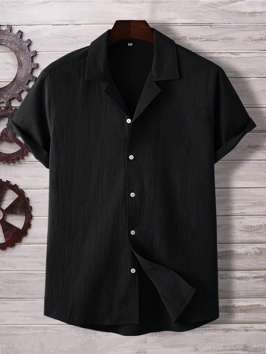 Manfinity Homme Men Solid Button Up Shirt, Old Money Style - Black - View 1