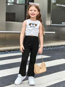 SHEIN 小女童接縫細節下擺開叉長褲 - 黑色 - 查看 4