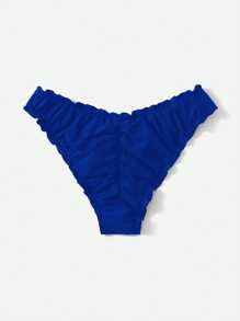 Swim Mod Summer Beach Solid Frill Trim Bikini Bottom - Blue - View 2