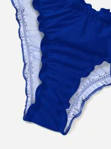 Swim Mod Summer Beach Solid Frill Trim Bikini Bottom - Blue - View 7