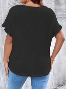SHEIN LUNE Plus Solid Flounce Sleeve Tee - Black - View 2