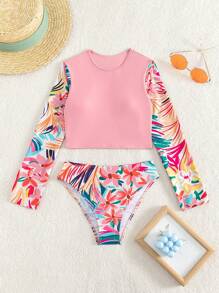 Tropical Print High Neck Tankini Summer Beach - Multicolor - View 3