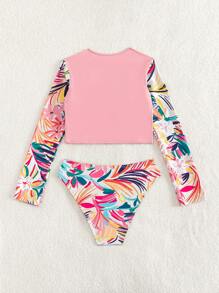 Tropical Print High Neck Tankini Summer Beach - Multicolor - View 4