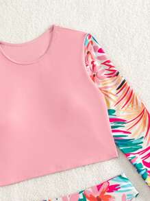 Tropical Print High Neck Tankini Summer Beach - Multicolor - View 5