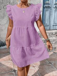 Breezaya Plus Ruffle Trim Smock Dress - Purple - View 3