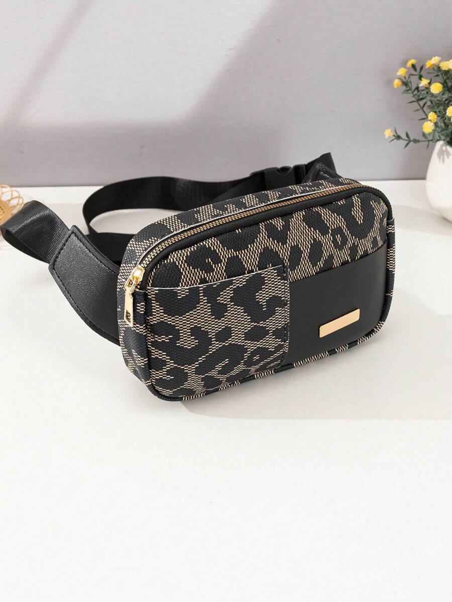 Riñonera mini con patrón de leopardo cremallera con tira ajustable - Multicolor - Ver 1