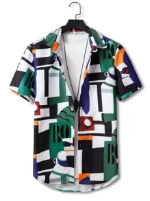 Manfinity Homme 男士幾何印花襯衫不帶T恤 - 彩色 - 查看 1