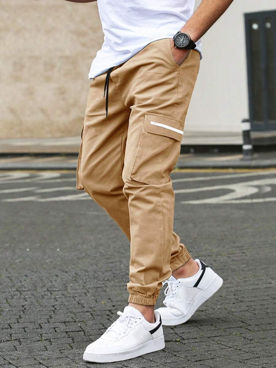 Manfinity Homme Quần Nam Dây kéo Túi màu trơn Đường phố - Màu Khaki - Xem 1