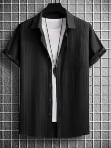 Manfinity Homme Men Solid Button Up Shirt - Black - View 2