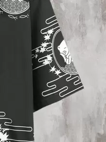 Manfinity LEGND Men Cartoon & Star Print Drop Shoulder Kimono Without Tee - Black - View 3